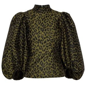 GANNI Leopard-print jacquard top